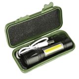 Mini taktická dobíjecí ZOOM baterka duo XPE + COB LED