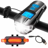 Voděodolné nabíjecí LED světlo na kolo USB s tachometrem a elektrickým zvonkem